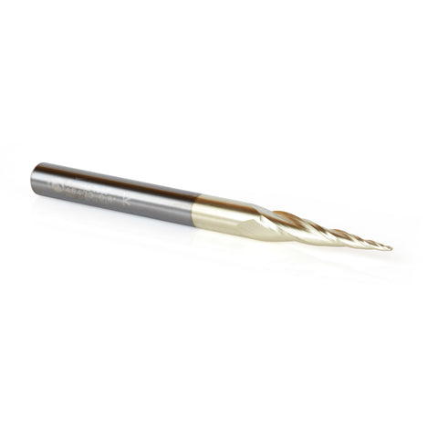 46470 CNC 2D and 3D Carving 6.2 Deg Tapered Angle Ball Tip x 0.8mm Dia x 0.40mm Radius x 25mm x 6mm Shank x 75mm Long x 3 Flute Up-Cut Spiral Solid Carbide ZrN Coated - San Tools Dubai (image 1)