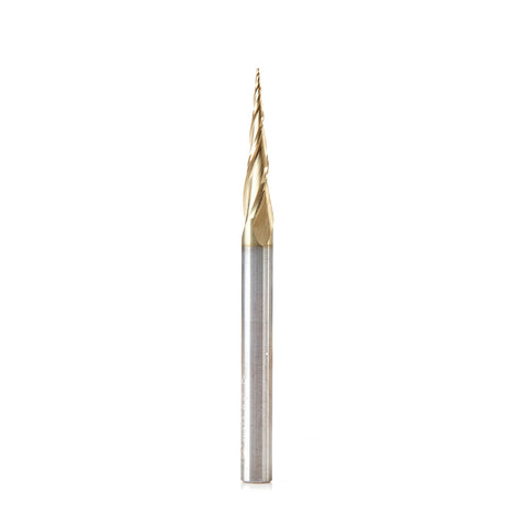 46473 CNC 2D and 3D Carving 6.2 Deg Tapered Angle Ball Tip x 0.5mm Dia x 0.25mm Radius x 26.5mm x 6mm Shank x 75mm Long x 3 Flute Up-Cut Spiral Solid Carbide ZrN Coated - San Tools Dubai (image 1)