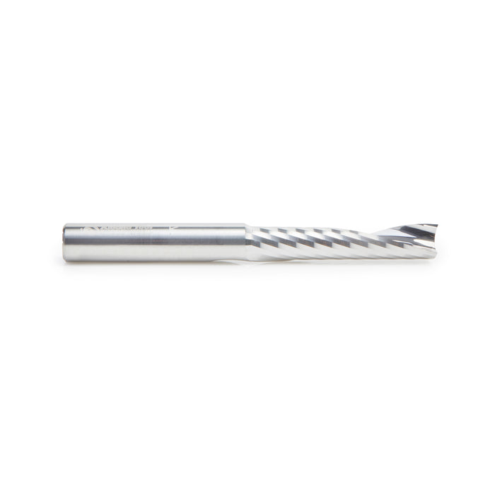 57305 Metric Solid Carbide CNC Spiral 'O' Single Flute, Aluminum Cutting 8mm Dia x 38mm x 8mm Shank x 76mm Long Up-Cut Router Bit