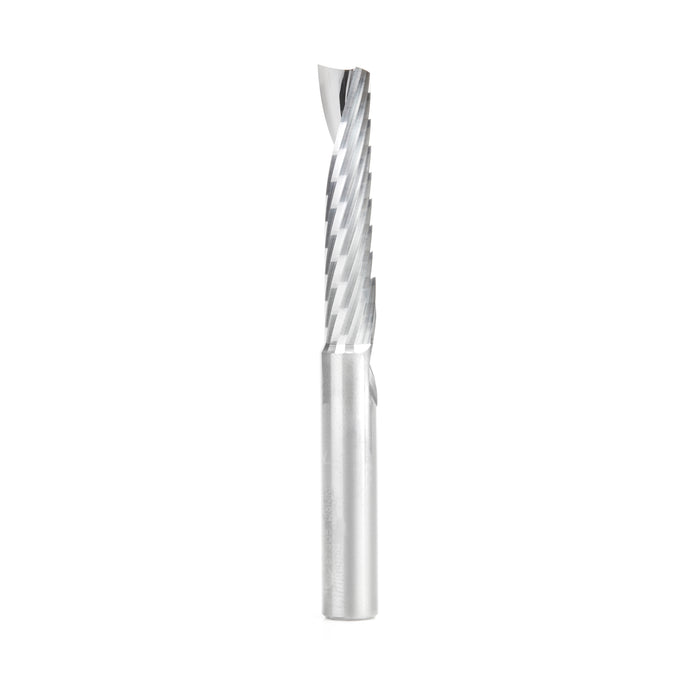 57305 Metric Solid Carbide CNC Spiral 'O' Single Flute, Aluminum Cutting 8mm Dia x 38mm x 8mm Shank x 76mm Long Up-Cut Router Bit
