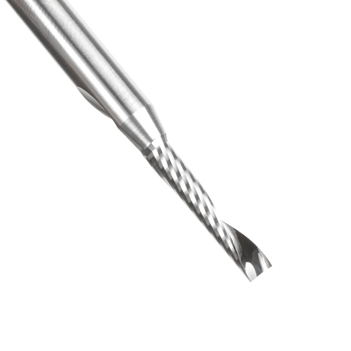 57319 Metric Solid Carbide CNC Spiral 'O' Single Flute, Plastic Cutting 4mm Dia x 20mm x 6mm Shank x 64mm Long Up-Cut Router Bit