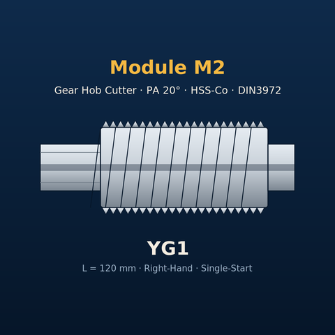 YG1 Gear Hob Cutter Module 2 - PA 20° HSS-Co (DIN 3972)